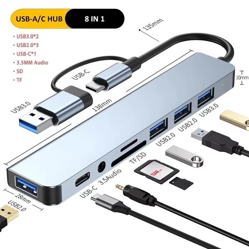 Hub USB tipo C, divisor USB 8  - Sd Card Module reseña y precio