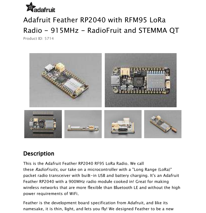 5714 Feather RP2040 con Radio  - Lora Rfm95 reseña y precio